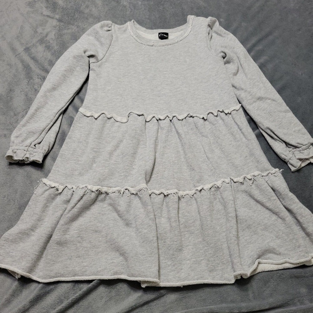 Art Class Sweater Dress Girl 7/8 Grey Long Sleeves Comfort Stretch Tiered Ruffle